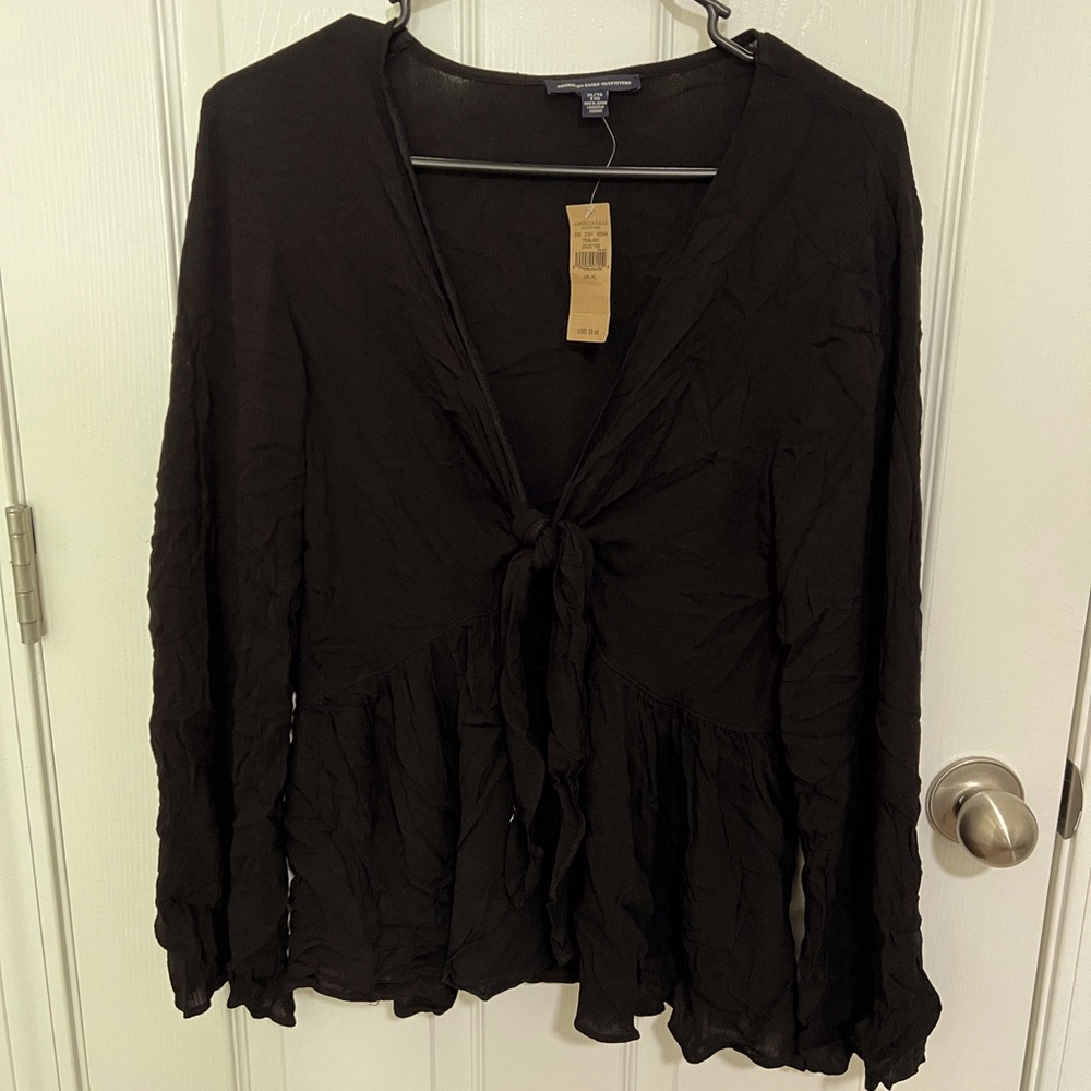 American Eagle Front Tie Peplum Top